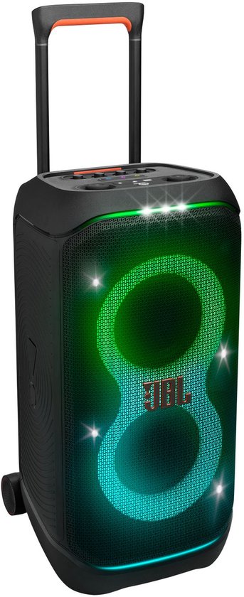 JBL Partybox Stage 320 - Enceinte de fête Bluetooth sans fil - Sur roulettes - Poignée télescopique - Éclairage LED - 18 heures - Résistant aux éclaboussures - Noir
