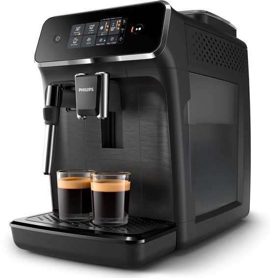 Philips 2200 Series - Machine à expresso - 2 Types de café & Eau chaude - Mousseur à lait pour Cappuccino - Moulin en céramique - Entièrement automatique - Noir - Machine à café avec grains - EP2220/10